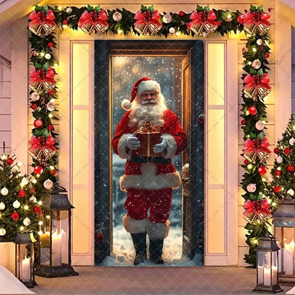 Christmas Humorous Santa Claus And Elk Door Banner Party Decorations Indoor Outdoor Veranda Door Cover Supplies Festive Gifts