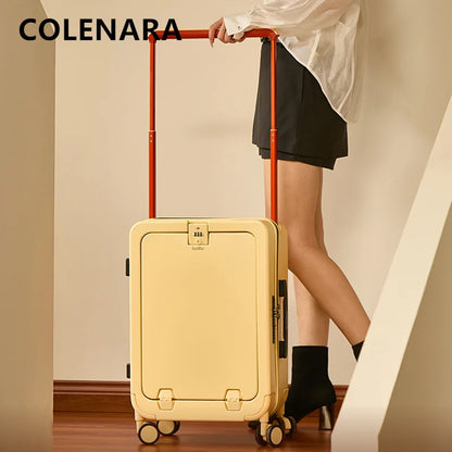 COLENARA Luggage New 20 Inch Women's Boarding Case Front Opening Laptop Trolley Case 24"26" Student Carry on Travel Suitcase