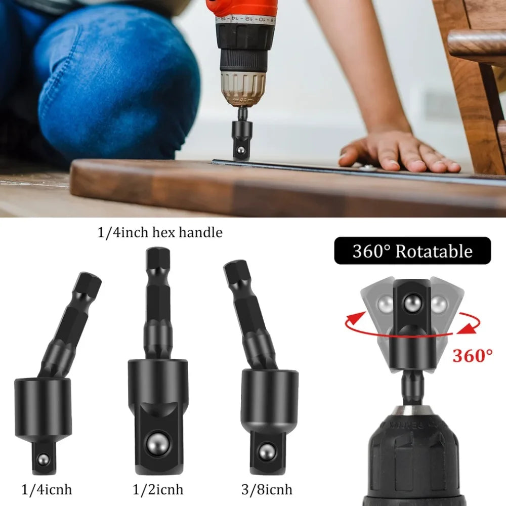 Flexible Drill Bit Extension Set, 105° Right Angle Drill Attachment Hex Adapter Socket Bendable Magnetic Extender Screwdriver