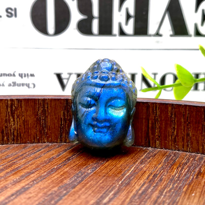 1PC High Quality Labradorite Buddha Head Natural Crystal Carving, Gemstone Jewelry, Glitter, Birthday Gift, Party Decoration.