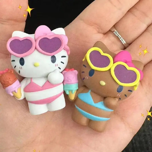 Action Figures Model Summer Swimsuit Blind Box Collection Kt Cat White Kuromi Cinnamon Gashapon Official Genuine Collectiblegift