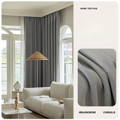 American Vintage Olive Green Chenille Blackout Curtains High-end Herringbone Thickened Custom Curtains for Living Dining Bedroom
