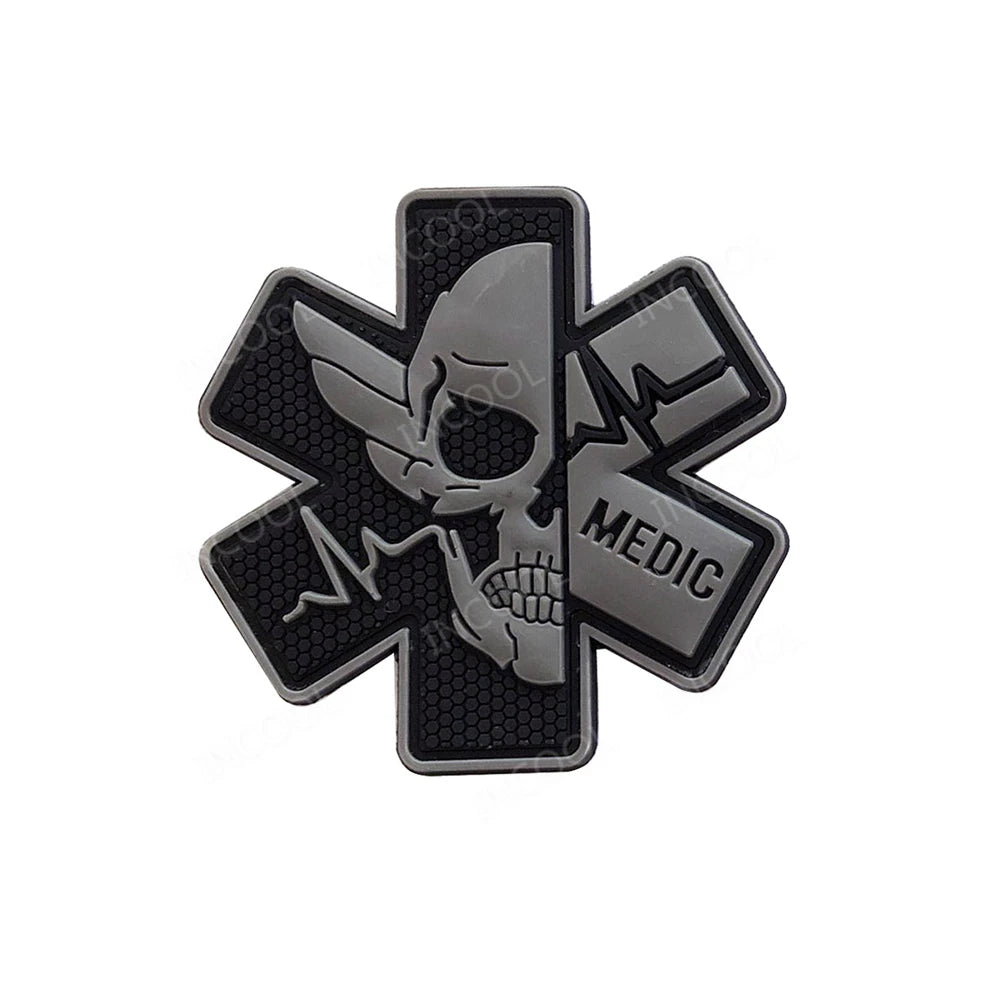 PVC Medic PARAMEDIC Skull Patches Decorative Patches Strip Combat Rubber Chevron IR Reflective Appliqued