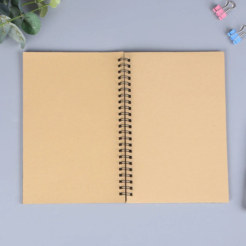 1 Book Retro Spiral Coil Kraft Paper Notebook Sketchbook Painting Diary Drawing Painting Graffiti Office School Stationery