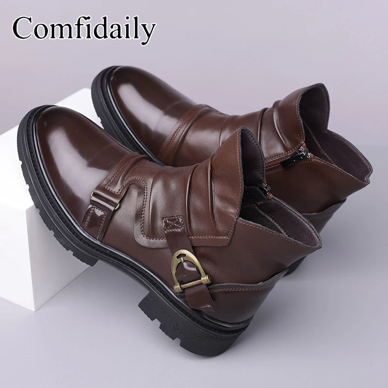 Fashionable  casual personalized motorcycle men boots with retro V-mouth side zipper outdoor oversized (39-48) riding boots