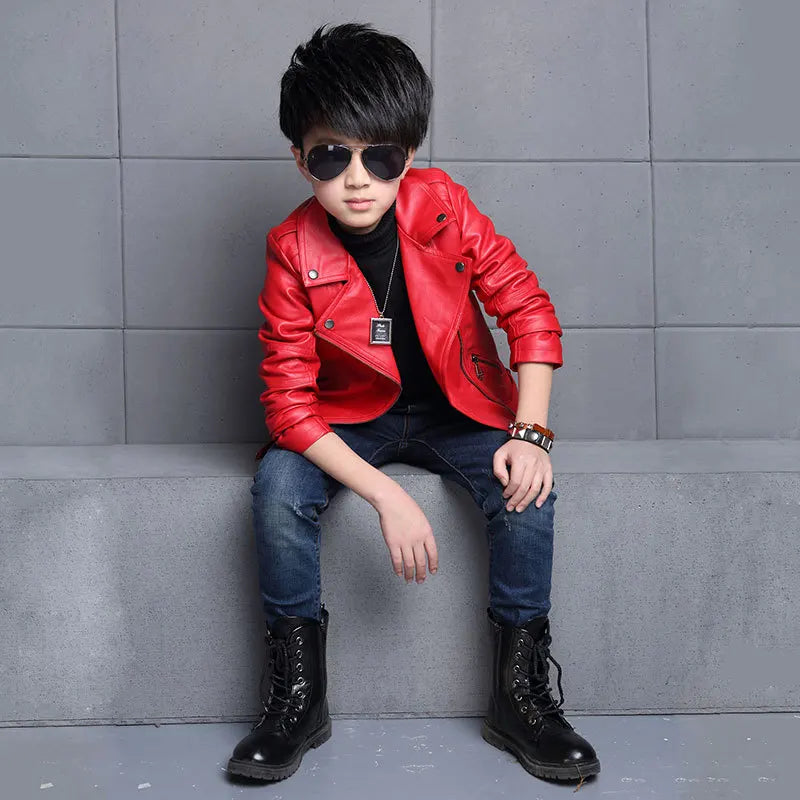 3 4 5 6 8 10 12 Years Spring Autumn Boys Leather Jacket Waterproof Zipper Fashion PU Children's Coat Birthday Gifts Kids Clothes
