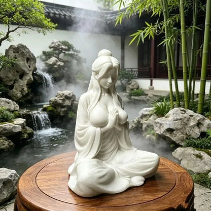 Meditation Cross-legged Female Figurine 3D Printed Mini Zen Desktop Ornament Tea Room Bamboo Courtyard Desk Decor DIY Model Gift