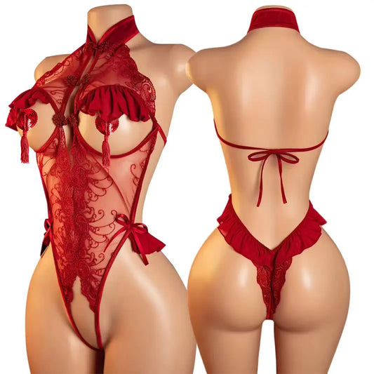 Plus Size S M L XL 2XL 3XL Lace Underwear Erotic Open Bra With 1 Pair Sex Milk Patch Women Bodysuit Deep V Sexy Lingerie