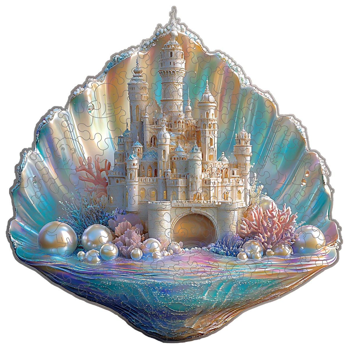 Wooden Puzzle for Adults -Shell Castle Puzzle, Unique Shape Wooden Jigsaw Puzzles, Modern Art Home Decor, Good Gift Idea