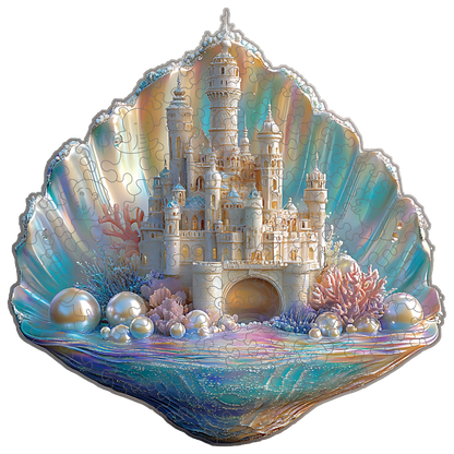 Wooden Puzzle for Adults -Shell Castle Puzzle, Unique Shape Wooden Jigsaw Puzzles, Modern Art Home Decor, Good Gift Idea