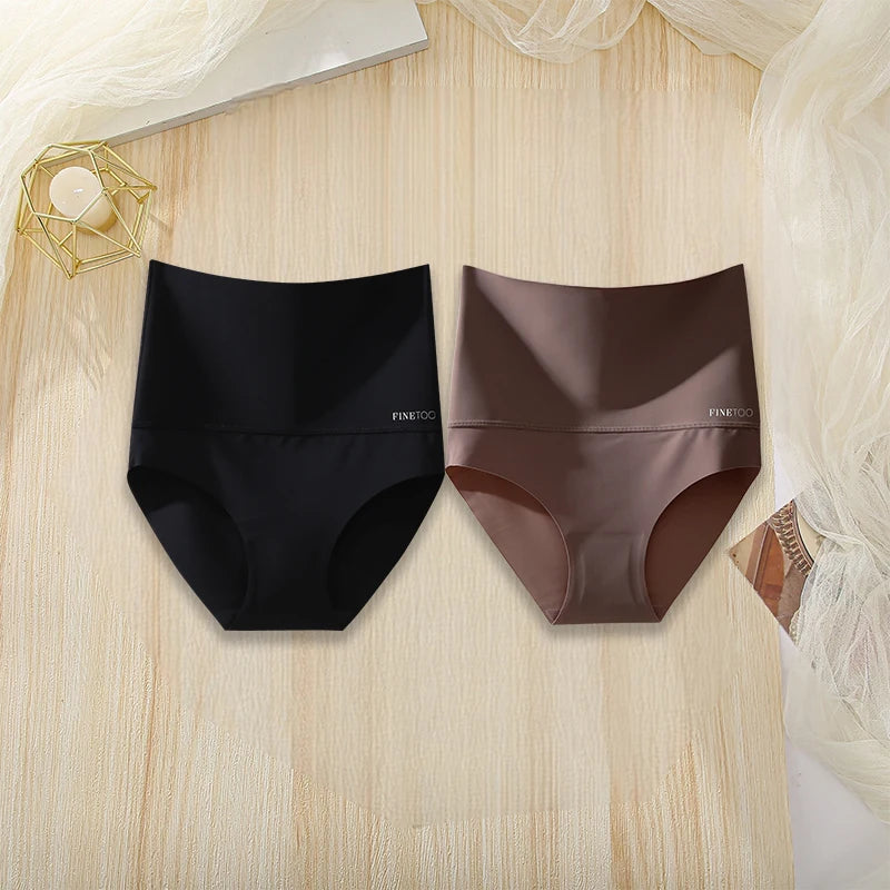 2Pcs/Set High Waist Panties Women Body Slimming Underwear Breathable Comfortable Briefs Solid Briefs  Breathable Lingerie