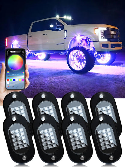 Honalia RGB LED Rock Lights APP Control Music Neon Car Underglow Chassis Light for Offroad Truck SUV 4x4 ATV Boat