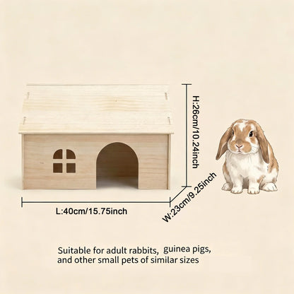 Easy-To-Install Wooden Rabbit House, Glue-Free Assembly, Double Entrance and Exit, Breathable Small Pet Nest, Sturdy Indoor Shelter, Suitable for Rabbits, Guinea Pigs, and Hedgehogs