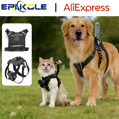 Pet Camera Harness Mount for Gopro Hero DJI OSMO Insta360 for Cats & Small Medium Large Dogs Adjustable Chest Back Holder
