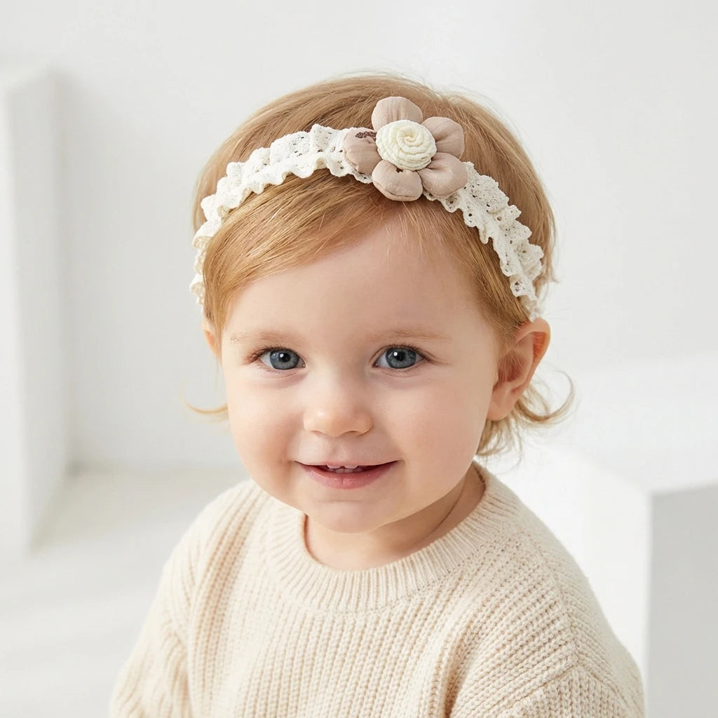 New Baby Hair Accessories Cute Flower Lace Elastic Headband for Infants Children's Fontanelle Protection