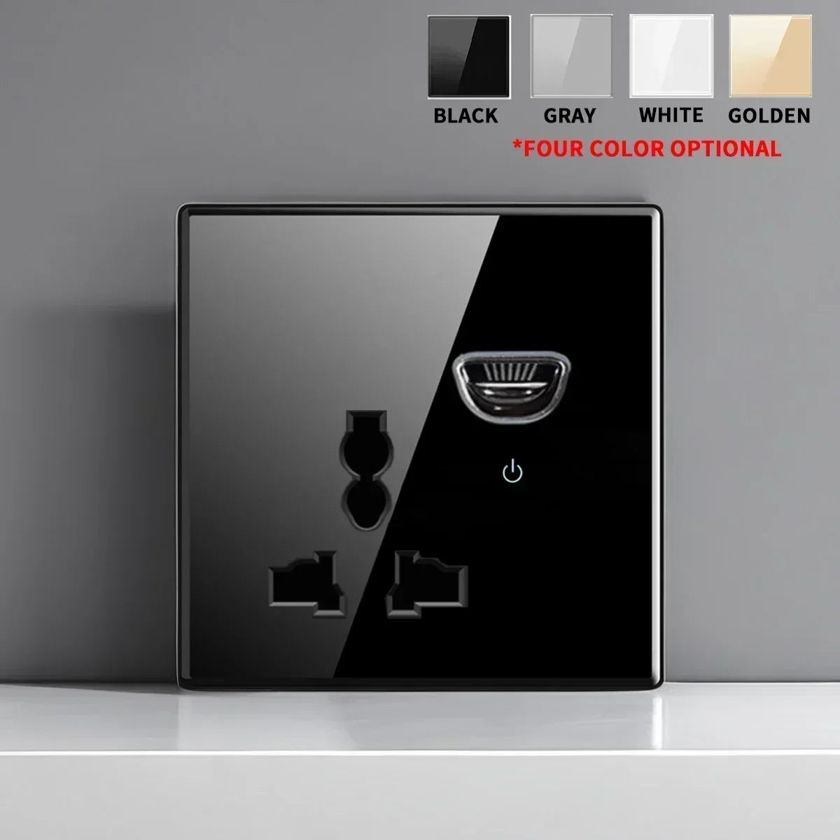 British French Standard Tempered Glass Switch Socket with Indicator Light Self-Reset 1 2 3 4 Gang Wall Panel Outlets 2usb Socket
