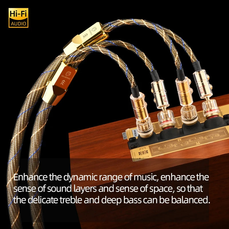 One Pair HiFi Speaker Cable High-end OCC Silver Plated Audio Amplifier Cable With Banana Gold Plating Plug Cable