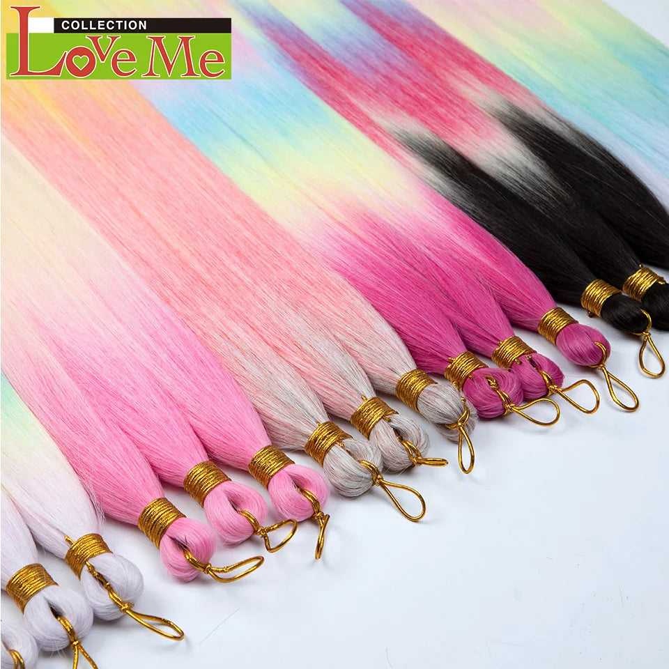 LOVE ME 28 inches 300g/3pcs Straight Hair Bundles Crochet Hair Synthetic Braiding Hair Ombre Rainbow Braids Hair Extensions