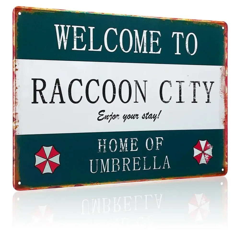 Raccoon City Umbrella Metal Tin Sign | Retro Resident Evil Theme | Home Decor for Fans