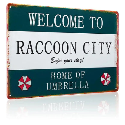 Raccoon City Umbrella Metal Tin Sign | Retro Resident Evil Theme | Home Decor for Fans