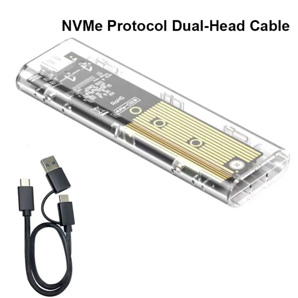 M.2 NVME PCIe NGFF SATA Dual Protocol SSD Case Clear USB Type C 10Gbps PCI-E M2 SSD Transparent External Enclosure Hard Disk Box