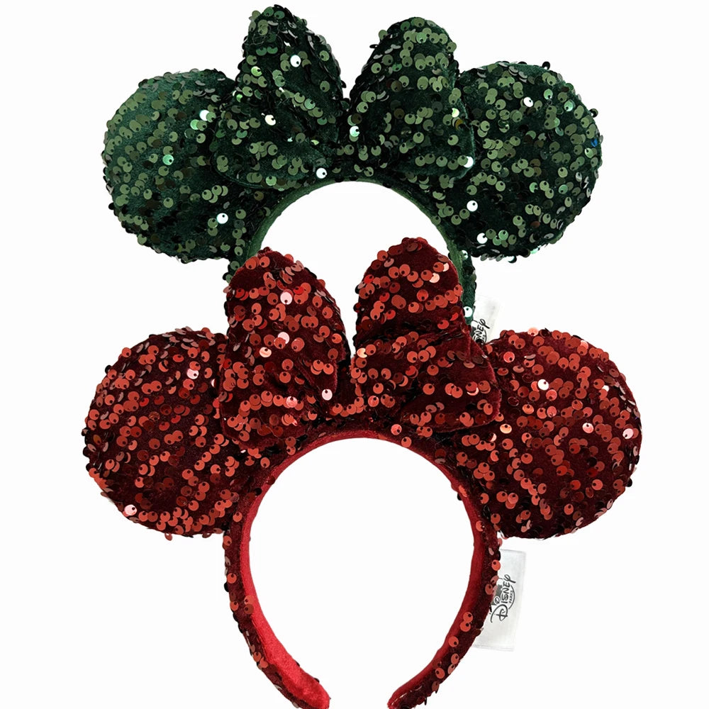 2025 Disney Solid Color Minnie Mouse Ear Headband Large Sequin Hairbands Party Christmas Halloween Cosplay Costume for Girls