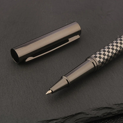 Luxury High Quality Metal Rollerball Pen Gun gray grid chessboard Trim Stationery Office school supplies Writing Ball Pens