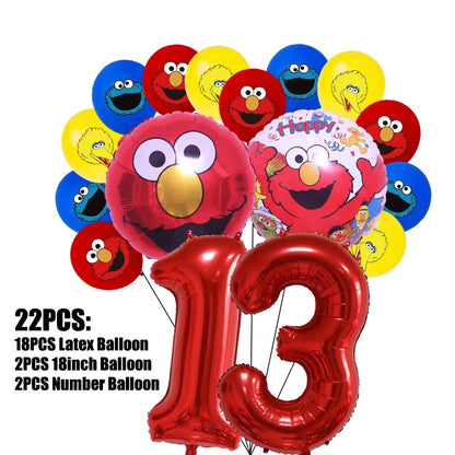 Birthday Party Decoration Set Supplies Cartoon Sesame Streets Birthday Party Supplies Tableware Balloon Cake Topper Banner Plate