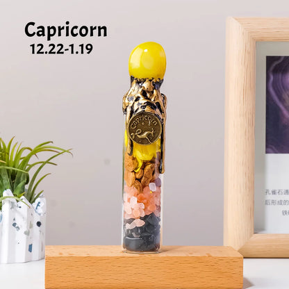 1PC Natural Crystal Zodiac Wishing Bottle, Magic Energy Healing Stone Drifting Bottle with Raw Stones, Spiritual Divination Reik