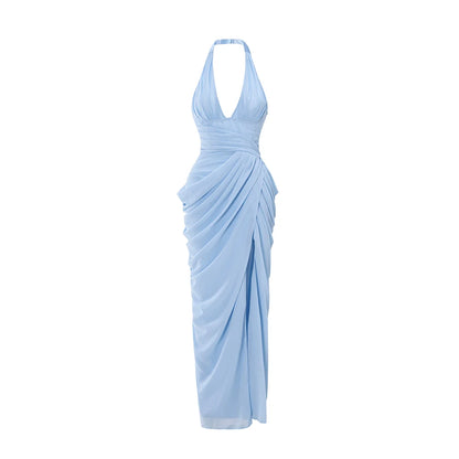 Suninheart Sexy Halter Corset Evening Dress Mesh Bodycon High Slit Long Prom Gown Ruched Sexy Wedding Guest Party Dress