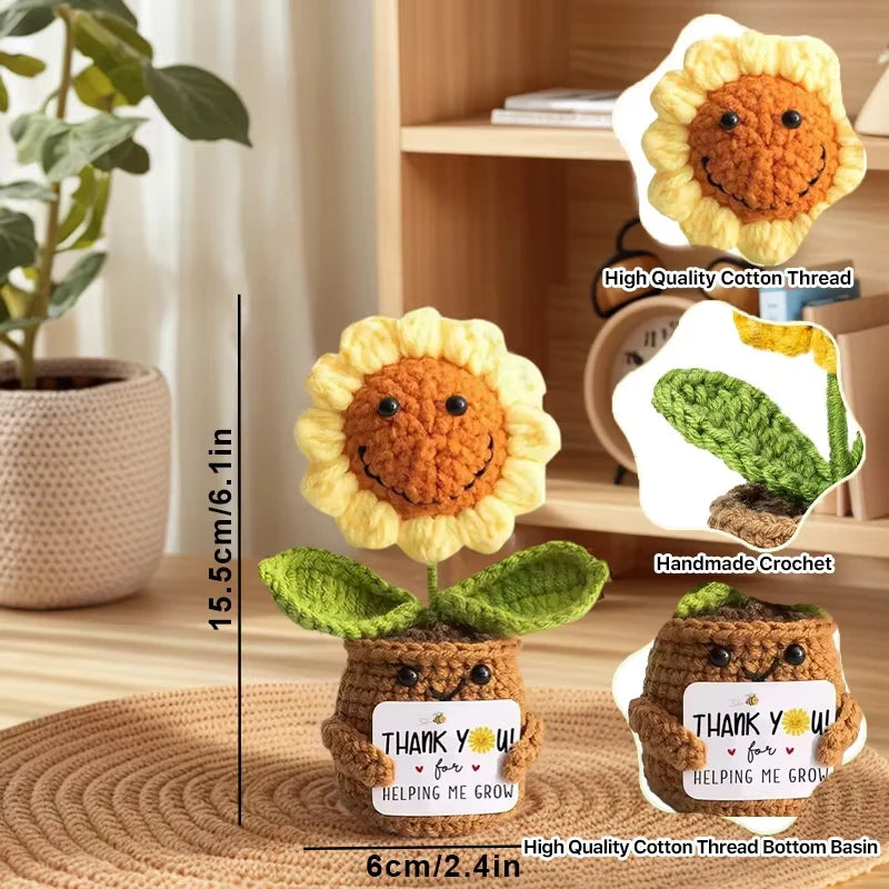 Positive Crochet Handmade Amigurumi Doll Emotional Support Pocket Hug Knit Plant Flower Encouragement Gift for Friends Coworker