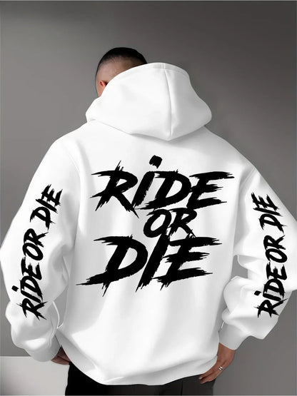 Men's Ride Or Die Hoodie Biker Motorcycle Graphic Back Sleeve Print Oversized Pullover Sweatshirt Streetwear Autumn Winter
