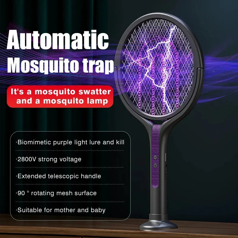Multi functional 2-in-1 mosquito killer lamp angle retractable mosquito swatter USB rechargeable mosquito swatter bat swatter