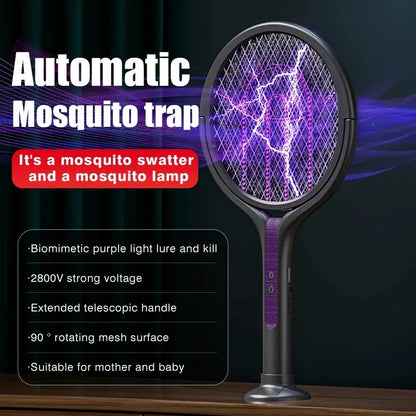 Multi functional 2-in-1 mosquito killer lamp angle retractable mosquito swatter USB rechargeable mosquito swatter bat swatter