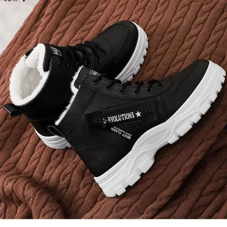 New Style Snow Boots for Men and Women Fashionable and Warm Thick Cotton Shoes Waterproof  Lace Up Mid Tube Cotton Boots 35-45