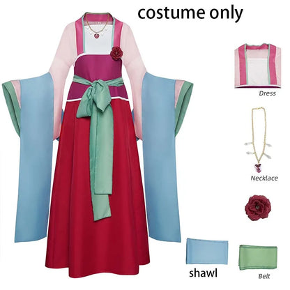 Maomao Cosplay Costume Anime Apothecary Diaries Mao Mao Pink Kimono Full Set Women Outfit with Necklace for Halloween Comic Con