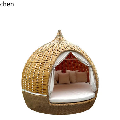 CZ Rattan Round Bed Outdoor Balcony Homestay Birdcage Nest Bed Courtyard Sunshade Sofa