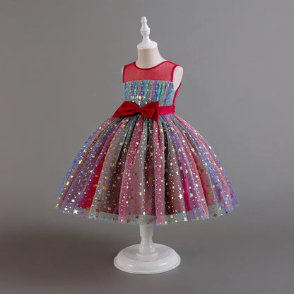 1-10 Years Baby Girl Clothing Rainbow Sequins Dress For Christmas Halloween Brithday Party Kid Girl Wedding Princess Dresses