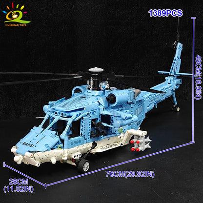 HUIQIBAO 1389PCS Military Helicopter Gunship Building Block Set for Children Airplane Bricks Toy Brick Home Decor.
