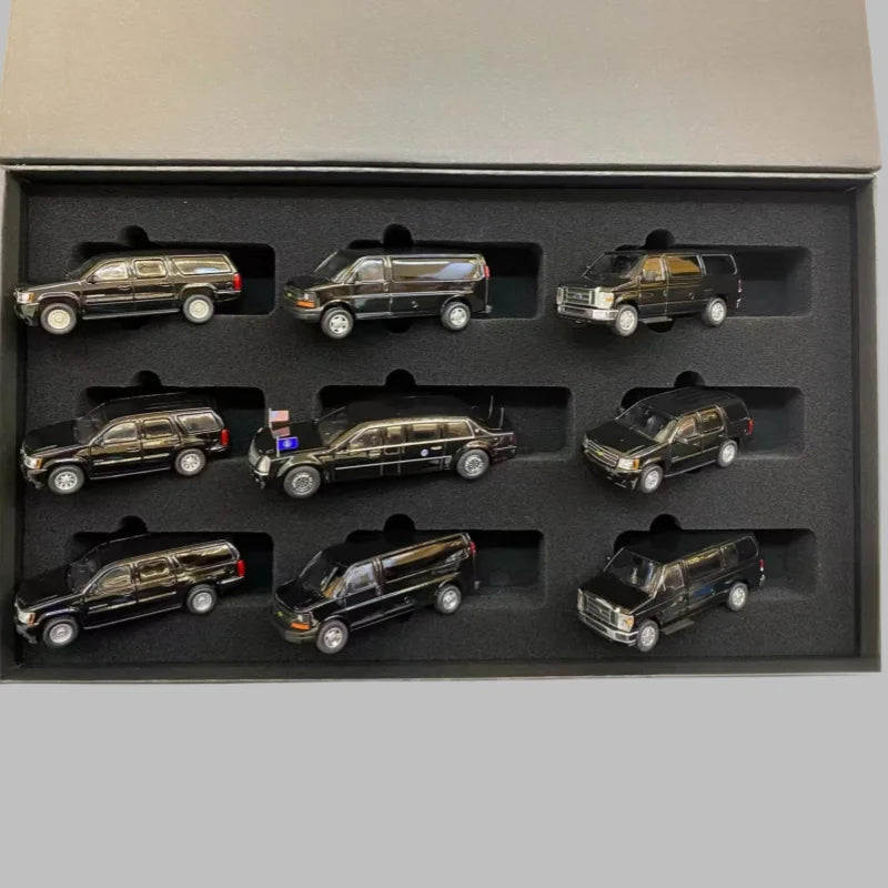 596 1:64 HEC Exhibition Edition Presidential Car Set Security Team in stock Real picture Alloy die-cast simulation car model