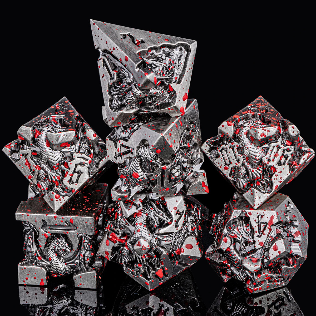 Dragon DND Metal Dice Set D6 D&D Dungeon and Dragon Pathfinder Table Role Playing Game Black Red RPG Polyhedral D20 D and D Dice