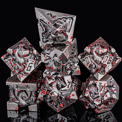 Dragon DND Metal Dice Set D6 D&D Dungeon and Dragon Pathfinder Table Role Playing Game Black Red RPG Polyhedral D20 D and D Dice