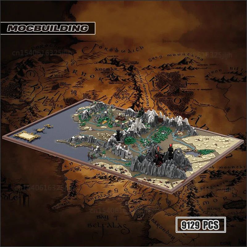 UCS Rings Famous Movie Moc The Middle Earth Map Building Blocks Principal Locations Technology Bricks Display Model Toys Gifts