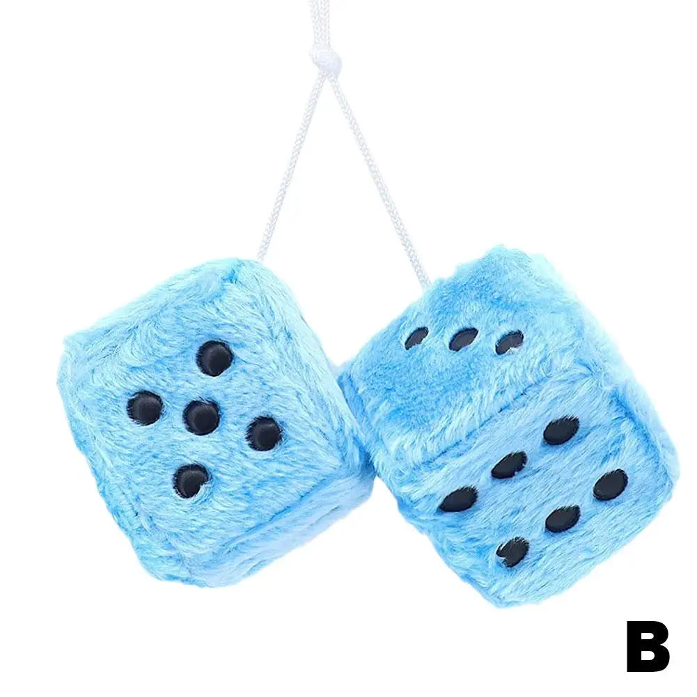 Big Long Hair Hot Stamping Dot Dice Plush Toy Cube Pendant Car Ornament Sieve Anime Car Decoration Accessories Auto Pendant