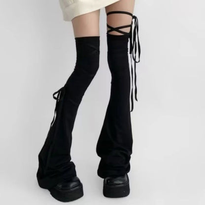 Leg Stockings Black White Gothic Lolita Over Knee High Sock Lolita Over Knee Leg Warmer Over The Knee Horn Shaped Cuffs