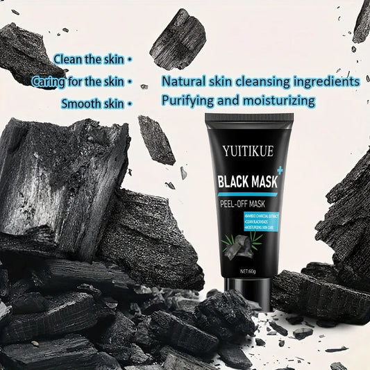 Black Peel Off Mask 60g - Bamboo Charcoal Extract, Cleans Blackheads & Moisturizes, for Smooth Radiant Skin