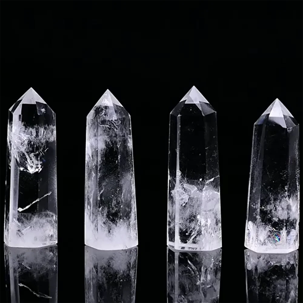 Natural Transparent Quartz Column Transparent Delicate White Crystal Hexagonal Obelisk 50-80mm Wandstone Room Decoration Gift