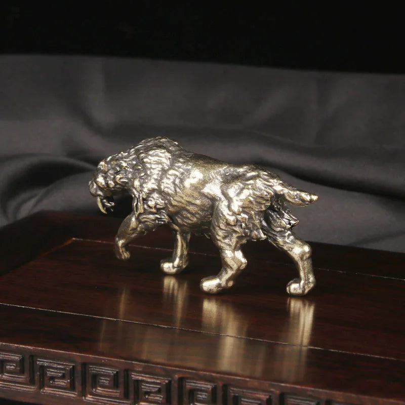 Brass Ancient Beast Sword Teeth Tiger Desktop Ornament Tiger Bronze Carving Craft Ornament Bronze Ware Home Decor Sculpture