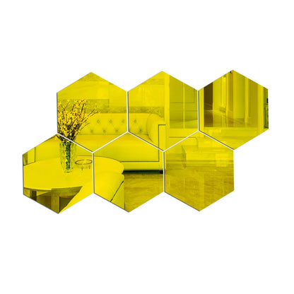 3D Hexagon Adhesive Decals Hexagon Shape Mirror Wall Stickers for Living Room DIY Mirror Wall Mural Modern Art Home Decor 6/12Pc