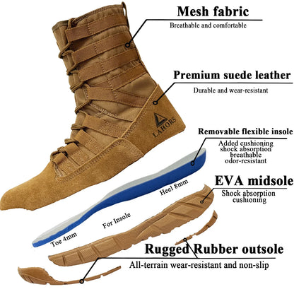LAHORS® Lightweight Suede Leather Tactical Combat Boot Men Outdoor Hiking Desert Army Shoes Breathable Male Ankle Boots Man Made